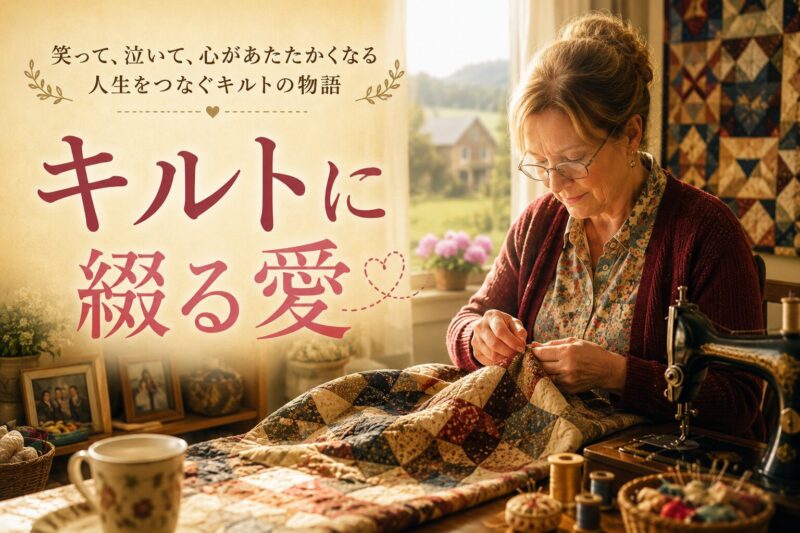 温かな部屋でキルトを縫う女性を描いた映画『キルトに綴る愛』風のアイキャッチ画像